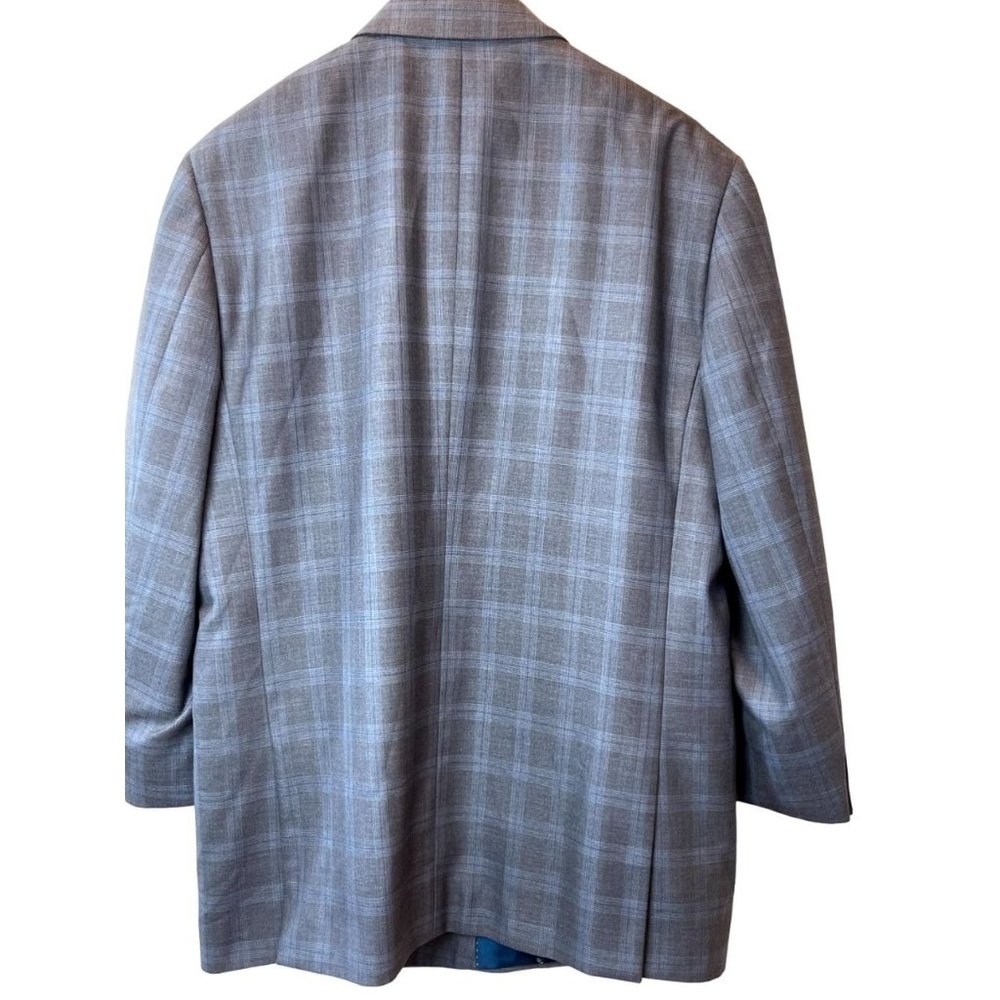 Giorgio Brutini Men Plaid Blazer Coat Single Breasted Long Sleeve Blue Size 42R - Picture 2 of 6